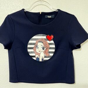 Puella Navy Blue Shorts Sleeve Polyester Doll Cropped Top Size 36 fits Small